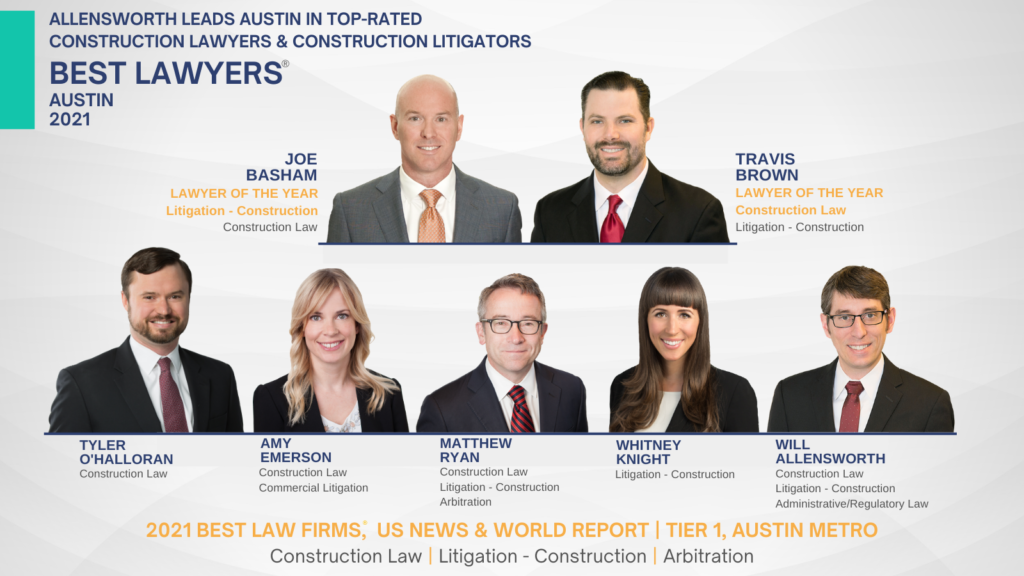 Photo of Allensworth Partners with their 2021 Best Lawyers Awards